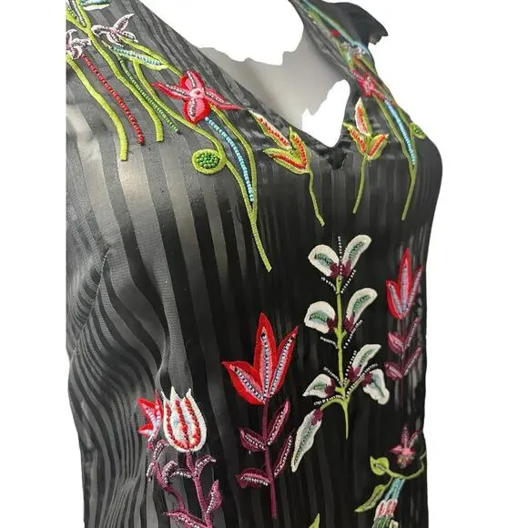 Anthropologie Not So Serious Dress Black Beaded Floral Black 2 Fairy Whimsigoth - Picture 10 of 13